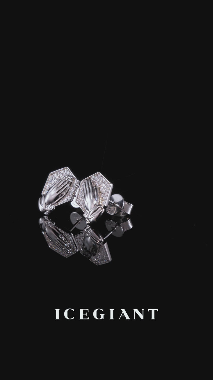 Moissanite Iced Praying Hands Stud Earrings