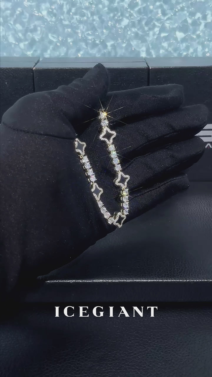 Black Agate Star Moissanite Tennis Bracelet
