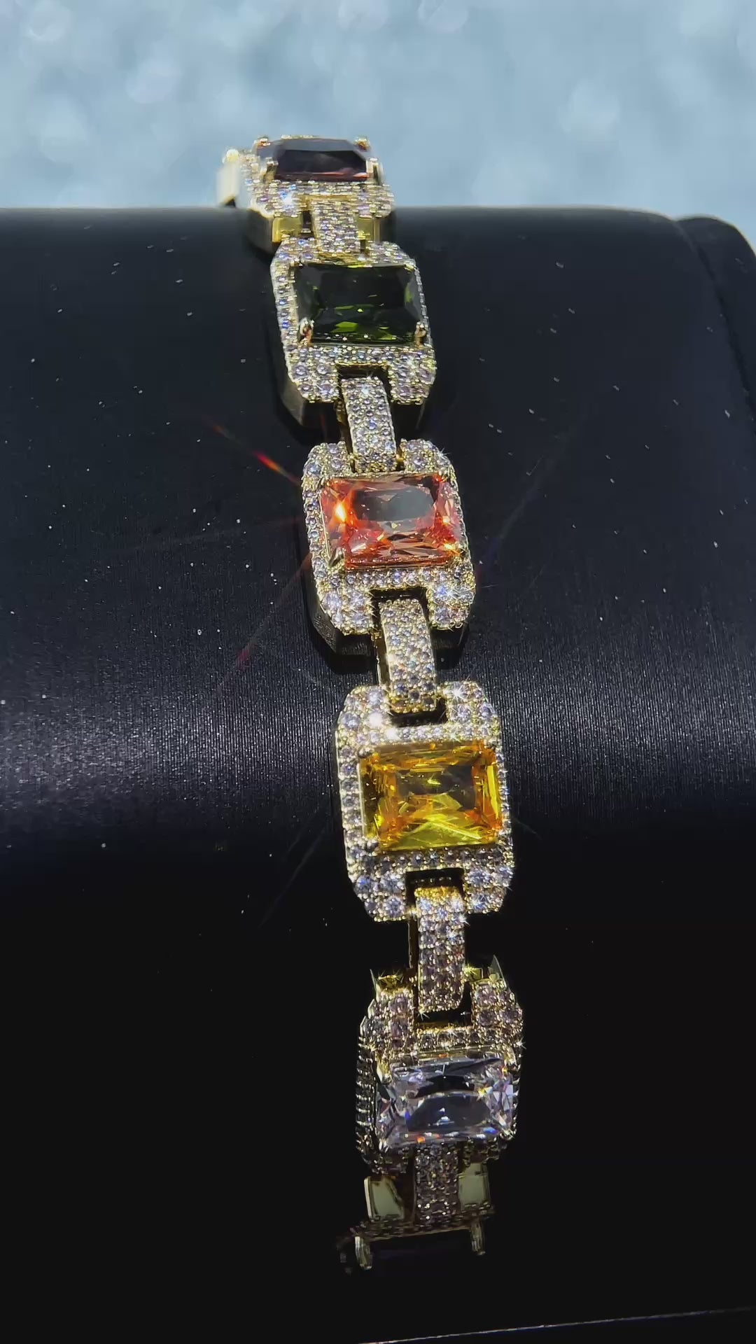 Baguette Colored Gem & Moissanite Link Bracelet