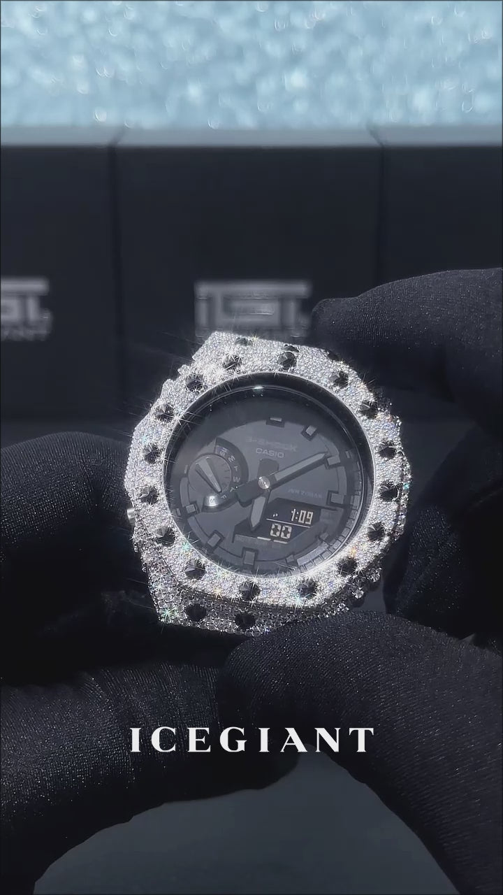 GA-2100 Reversed Black & Iced White Moissanite Case