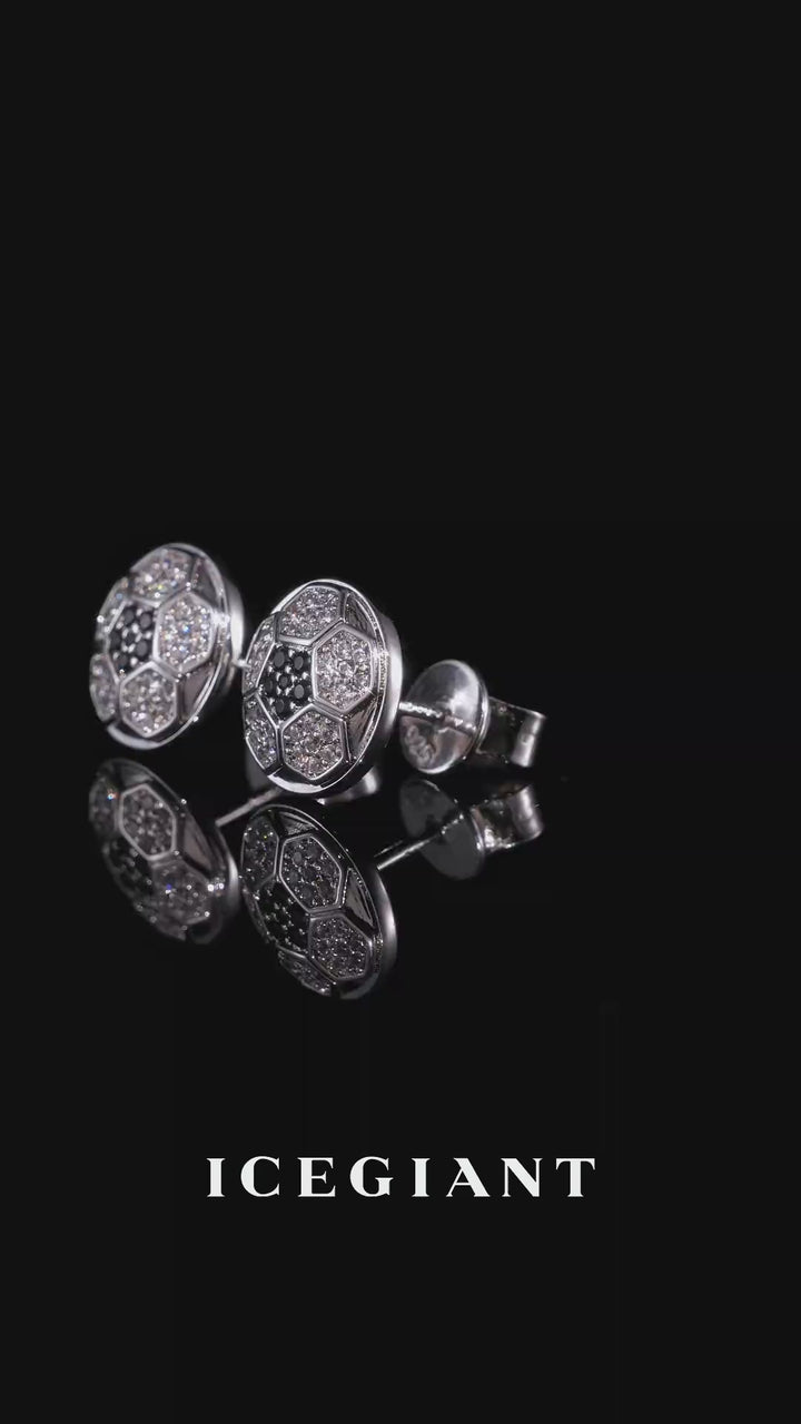 S925 Soccer Black & White Moissanite Stud Earrings