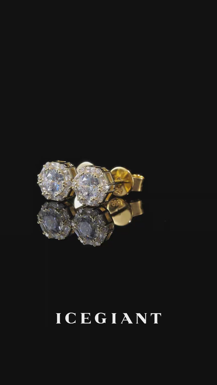 S925 Moissanite Hexagon Baguette & Round Stud Earrings