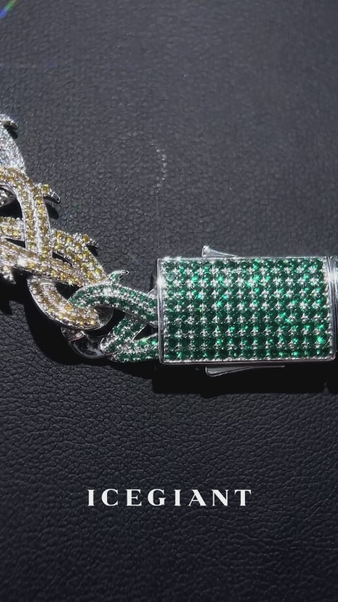 12mm Colored Gem & White Moissanite Crown of Thorns Chain