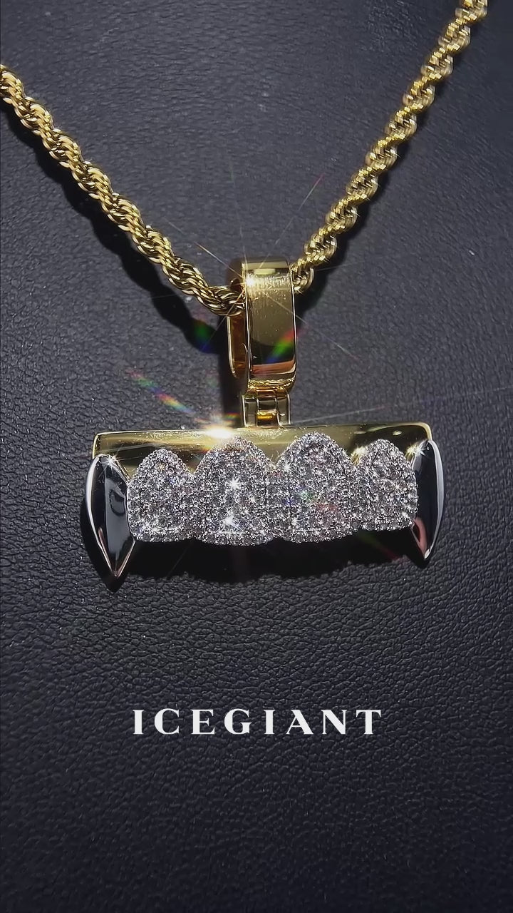Moissanite Iced Out Two-Tone Fangs Grillz Pendant