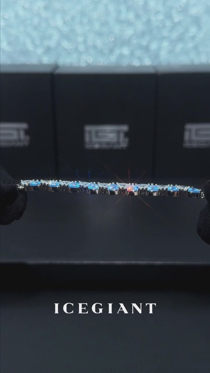 Trillion Cut Moissanite & Blue Gem Adjustable Bracelet