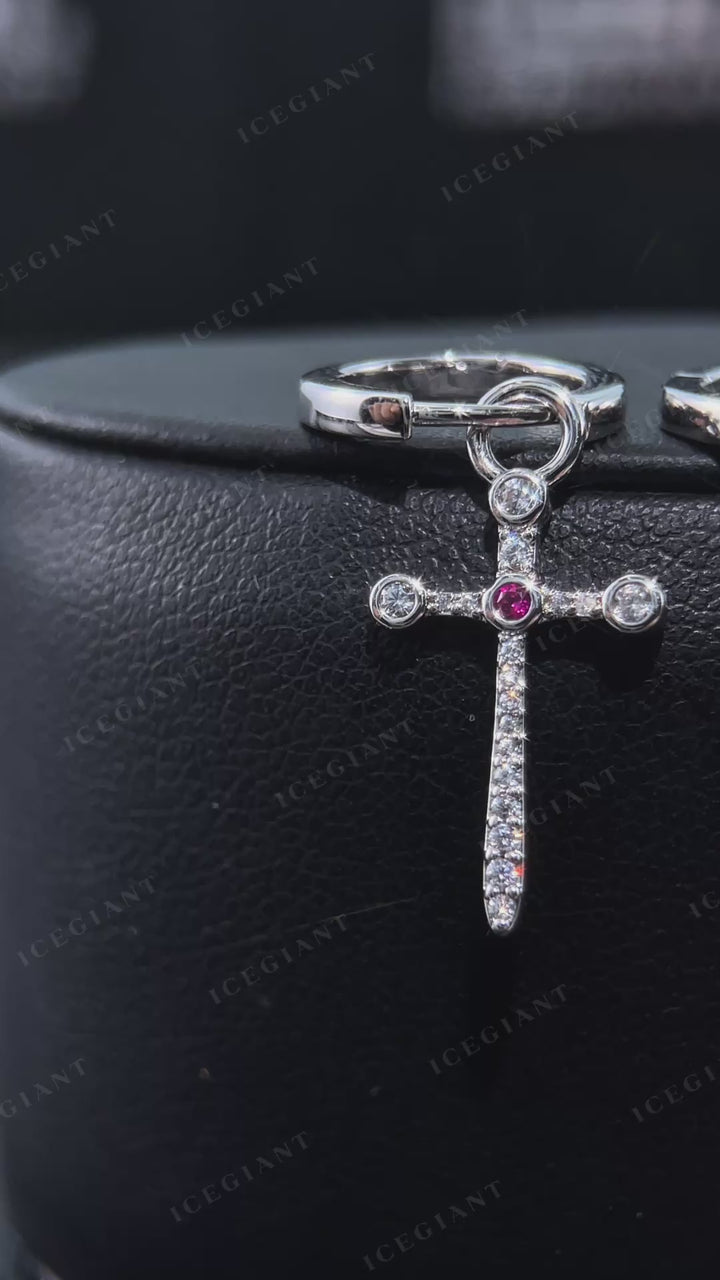 Ruby & Moissanite Cross Hoop Earrings