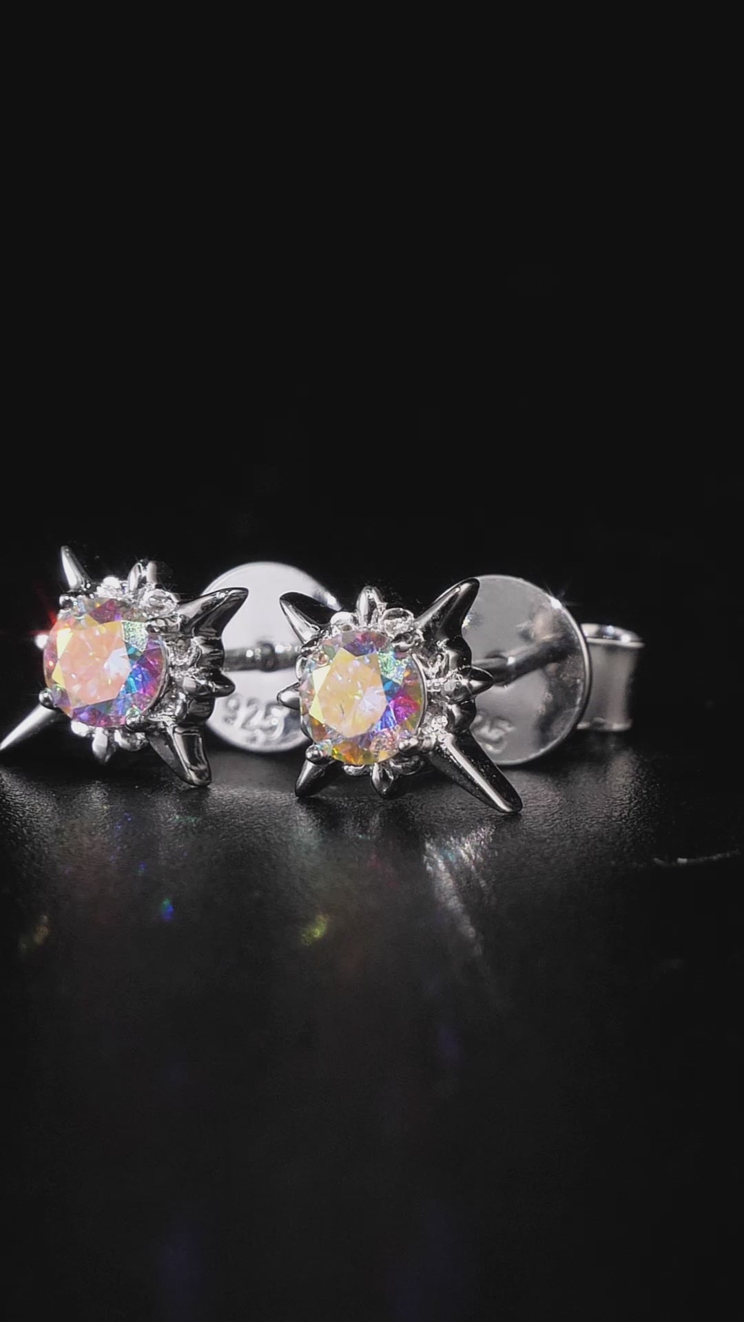 Rainbow Moissanite Eight Pointed Star Stud Earrings