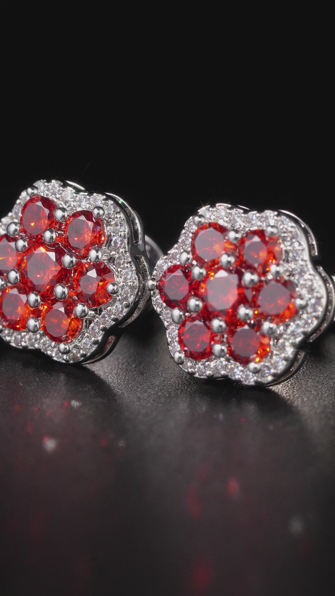 Moissanite Ruby Flower Cluster Stud Earrings