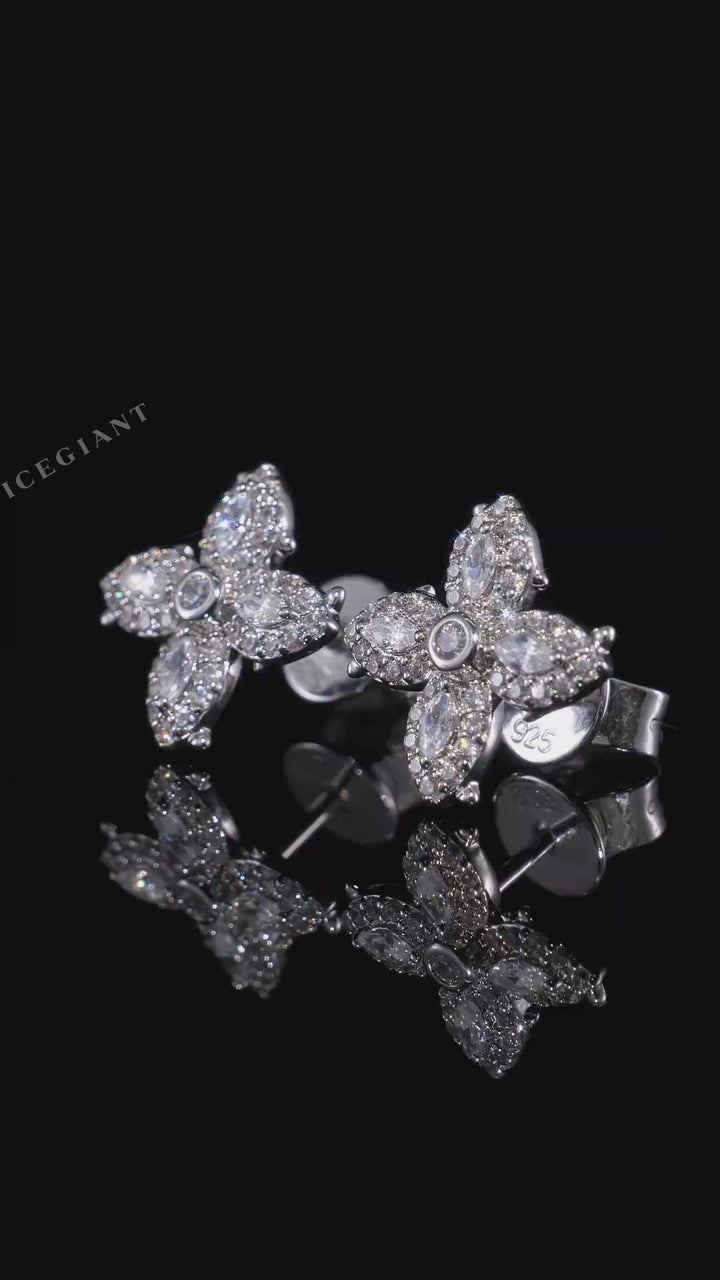 Spiked Cross Marquise Moissanite Stud Earrings
