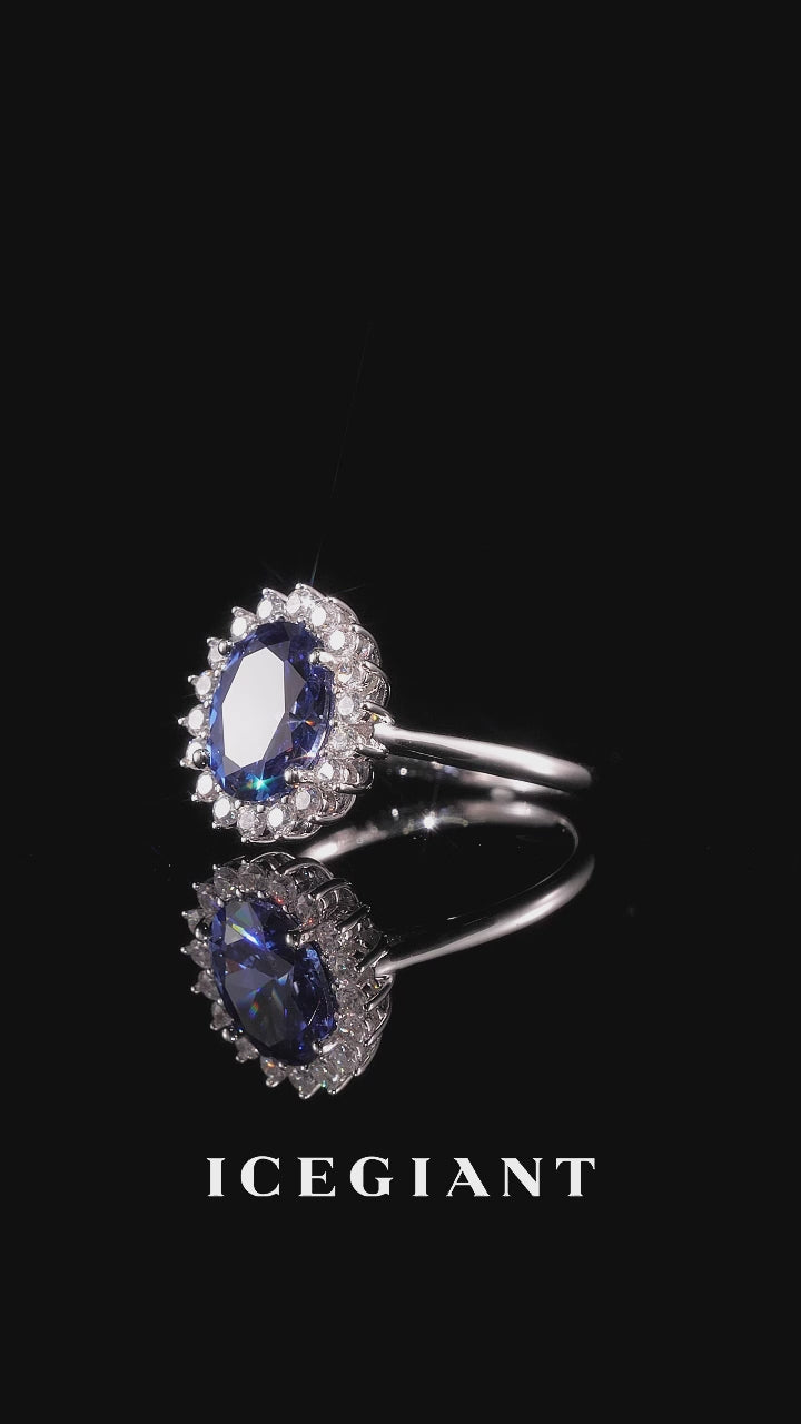 4.5CT Oval Lab-Grown Sapphire & White Moissanite Halo Ring