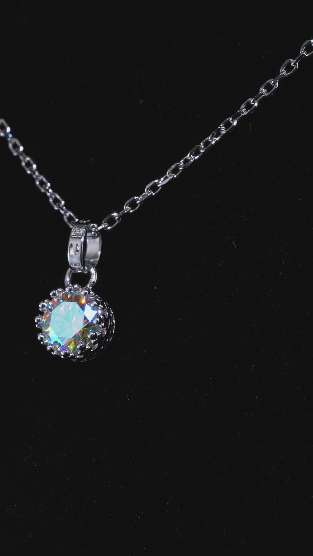 1CT Rainbow Moissanite Solitaire Adjustable Necklace