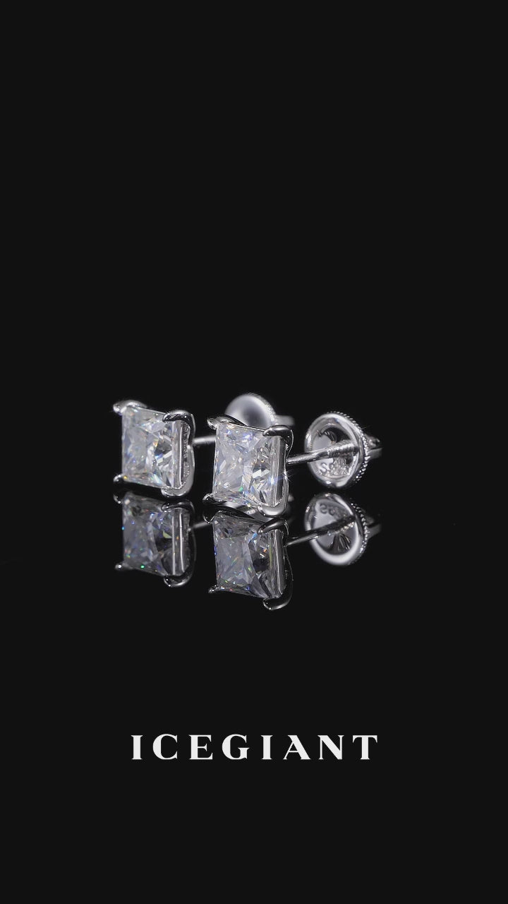 1CT Princess Cut Moissanite Stud Earrings