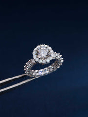 Solitaire Halo Ring with Side Diamonds