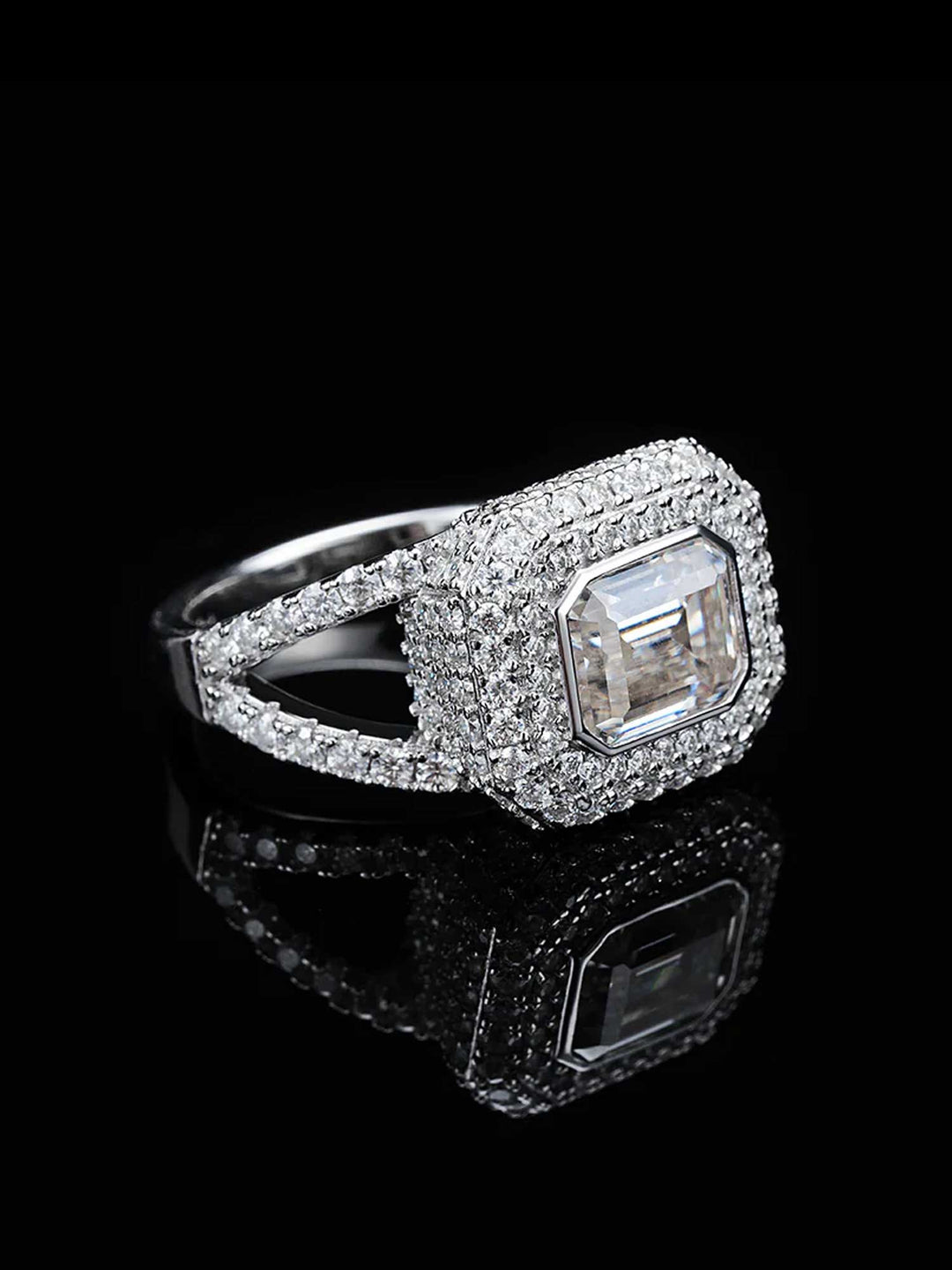 Baguette Cut Platinum Pave Ring