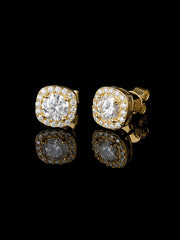 14K Solid Gold Square Stud Earrings - 3.4 Carat Total