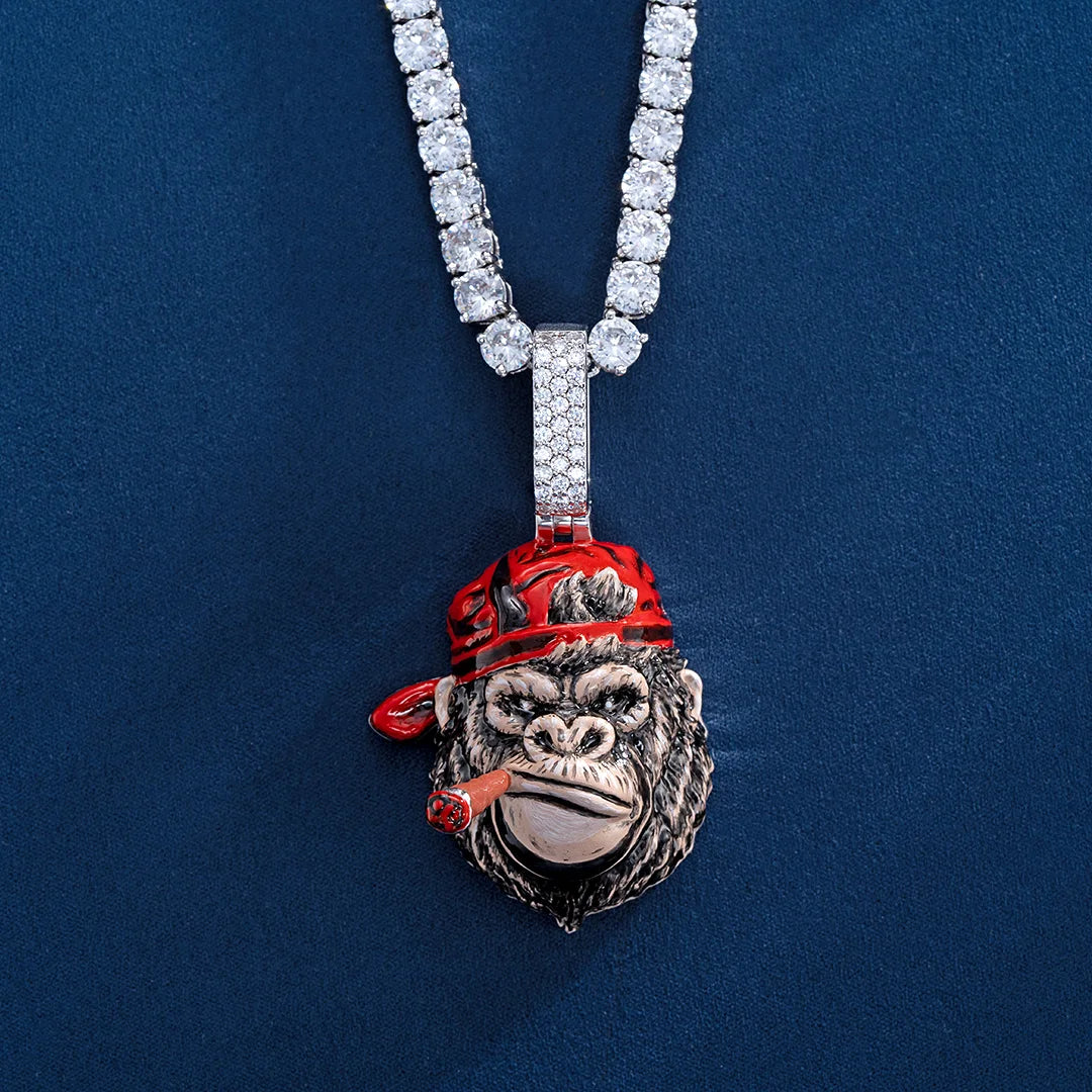 Moissanite Enamel Smoking APE Pendant