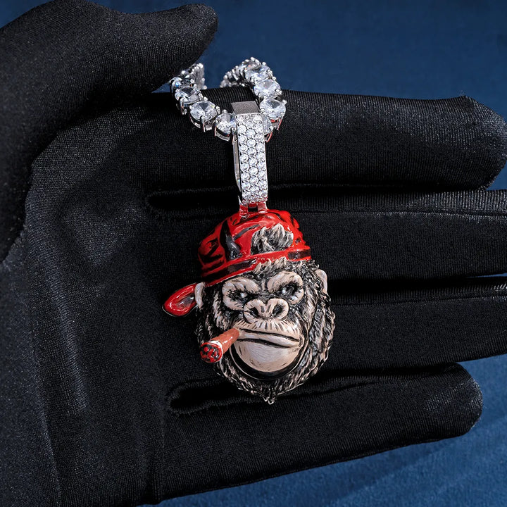 Moissanite Enamel Smoking APE Pendant