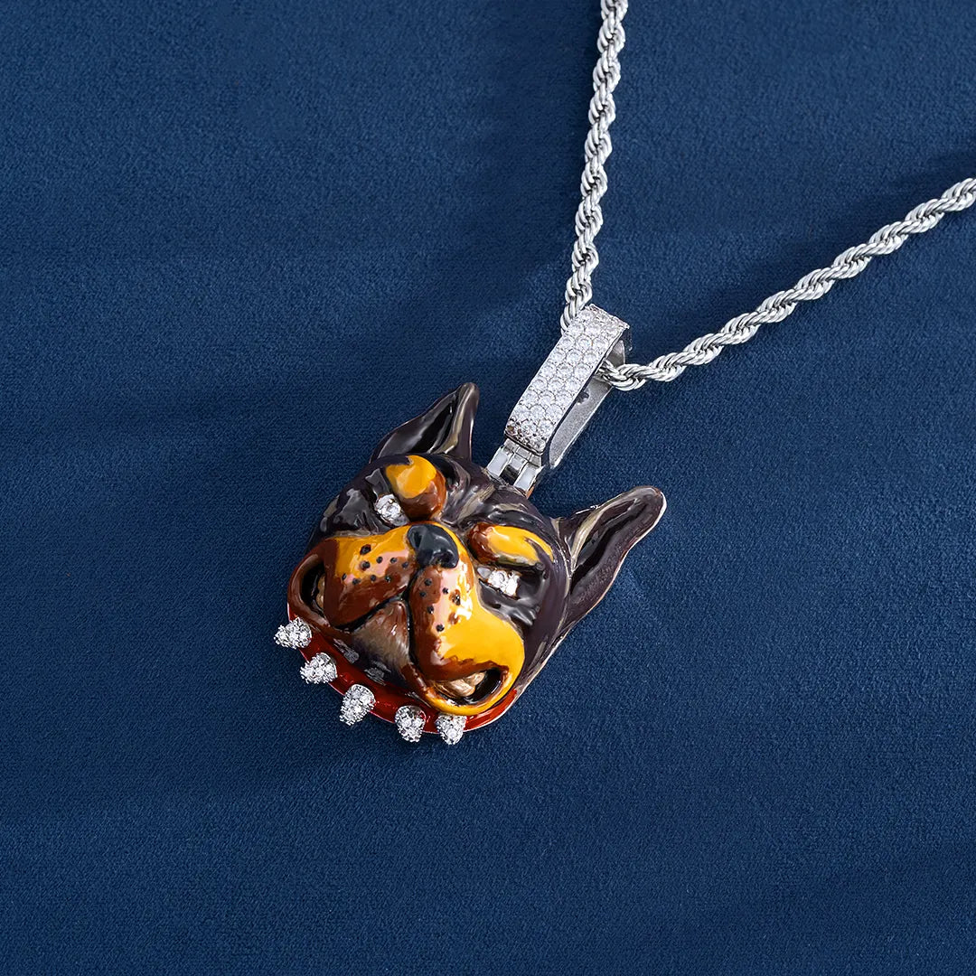 Moissanite Enamel French Bulldog Pendant