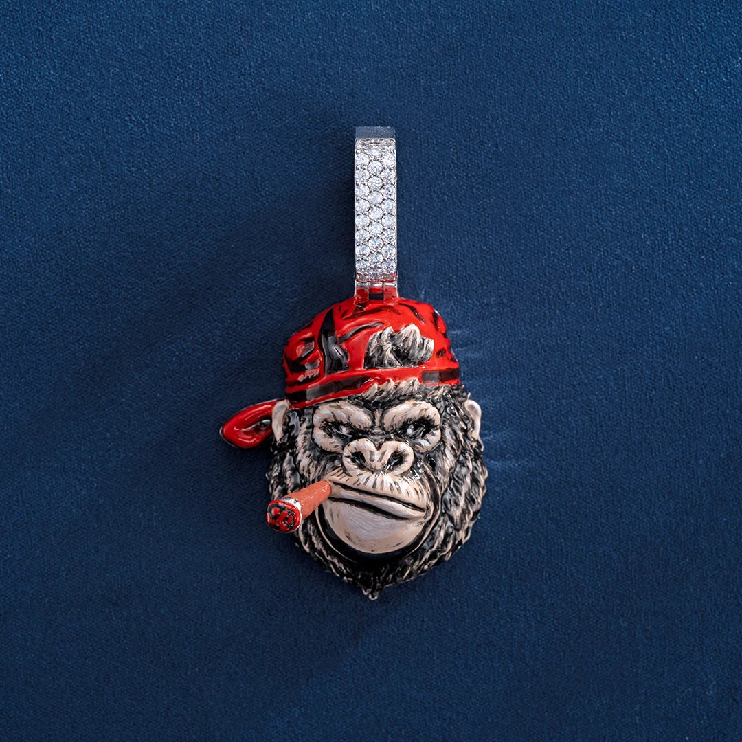 Moissanite Enamel Smoking APE Pendant