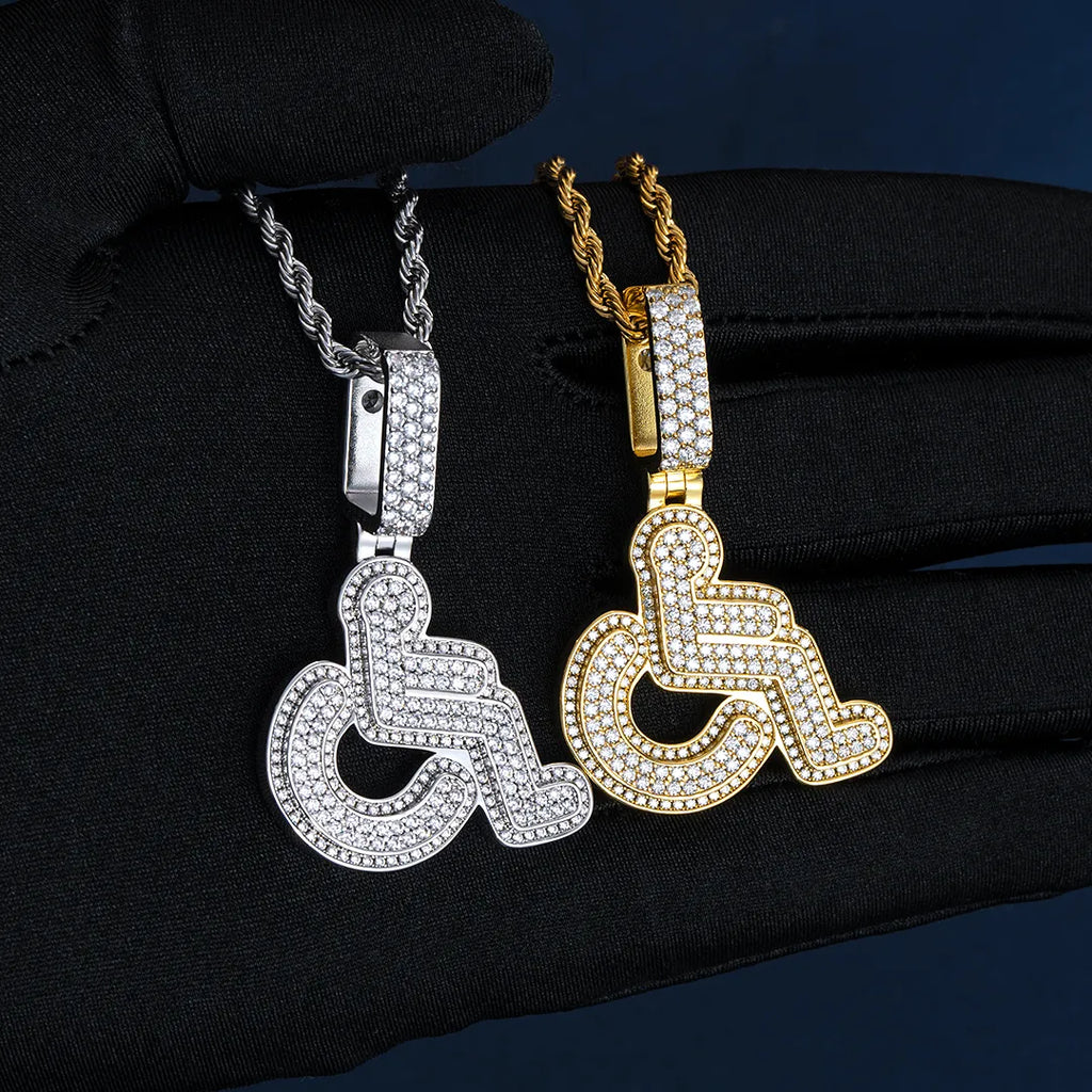 S925 Moissanite Layered Wheelchair Symbol Pendant
