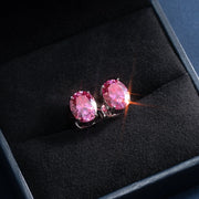 S925 Pink Moissanite Oval Cut Stud Earrings - 4 Carat Total