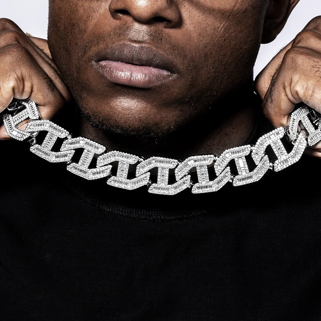 Made To Order 25mm Baguette Moissanite Cuban Link Chain / Bracelet