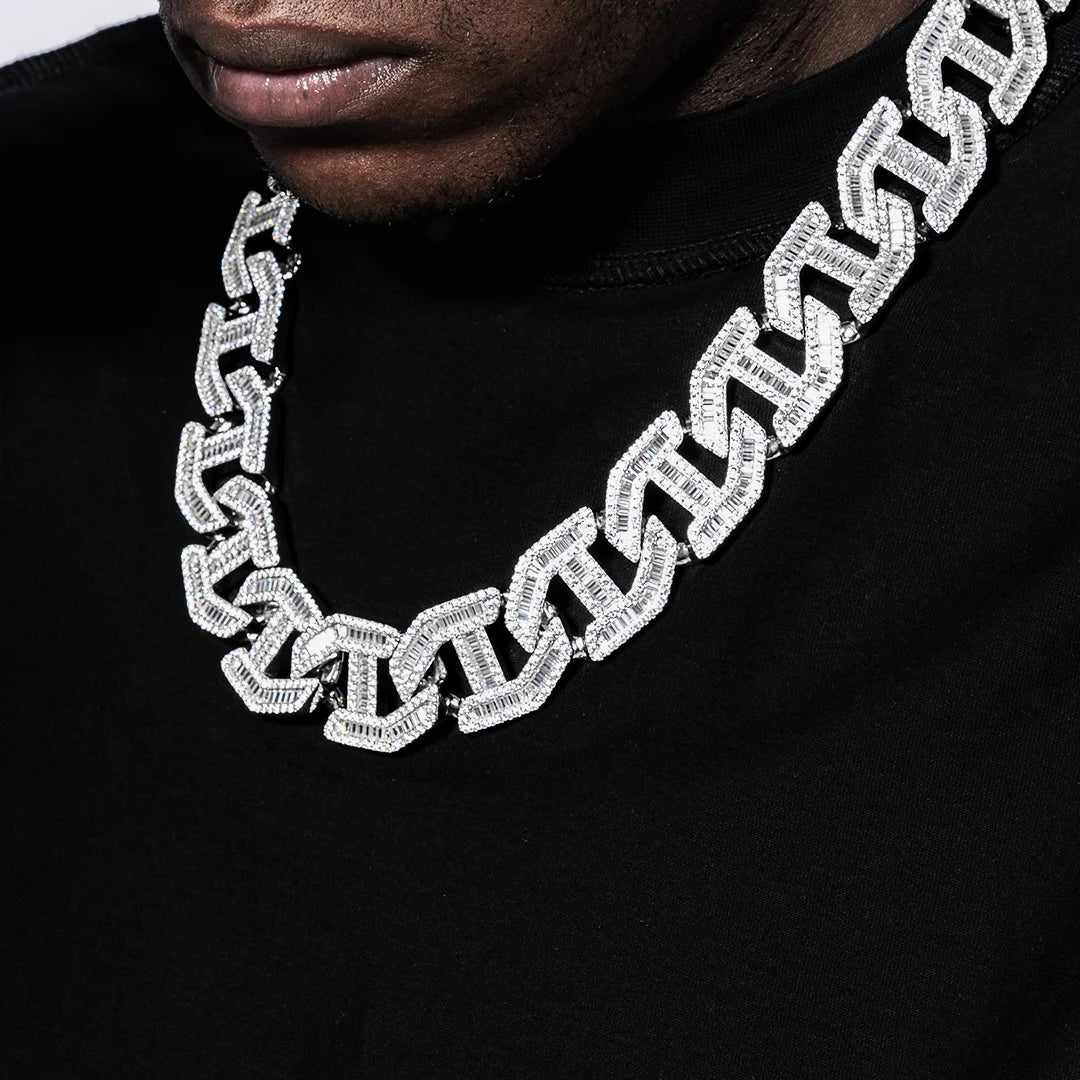 Made To Order 25mm Baguette Moissanite Cuban Link Chain / Bracelet