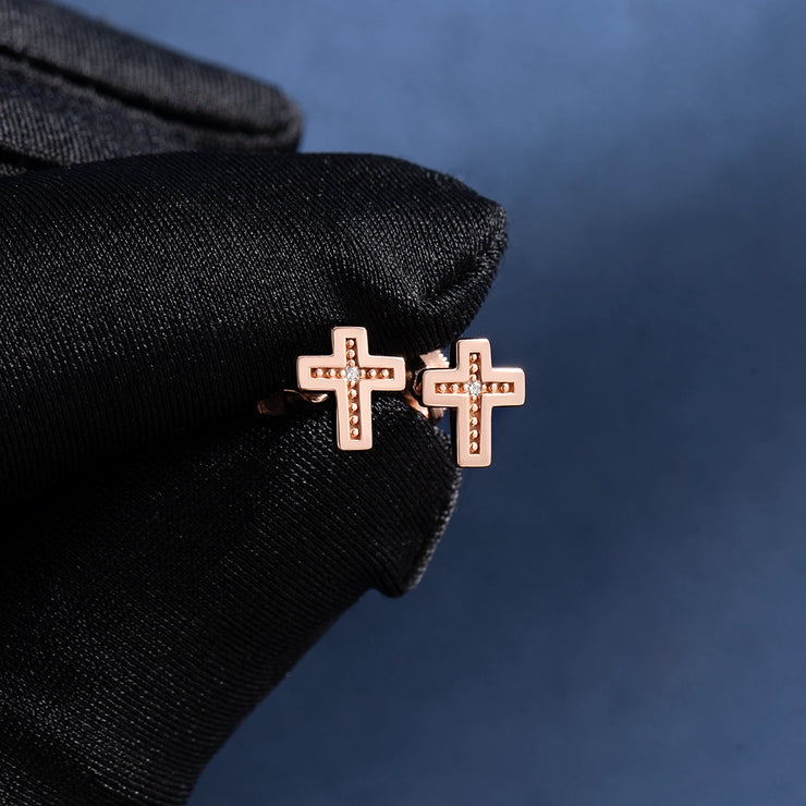 Solid Gold Tiny Cross Stud Earrings
