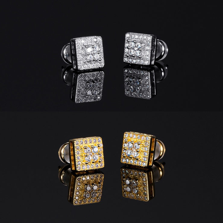 2 Pairs Pack White / Yellow Gold Convex Square Earrings