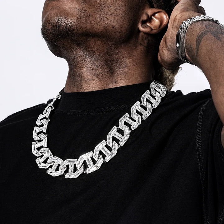 Made To Order 25mm Baguette Moissanite Cuban Link Chain / Bracelet