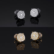 2 Pairs Pack White / Yellow Gold Cluster  Round Earrings