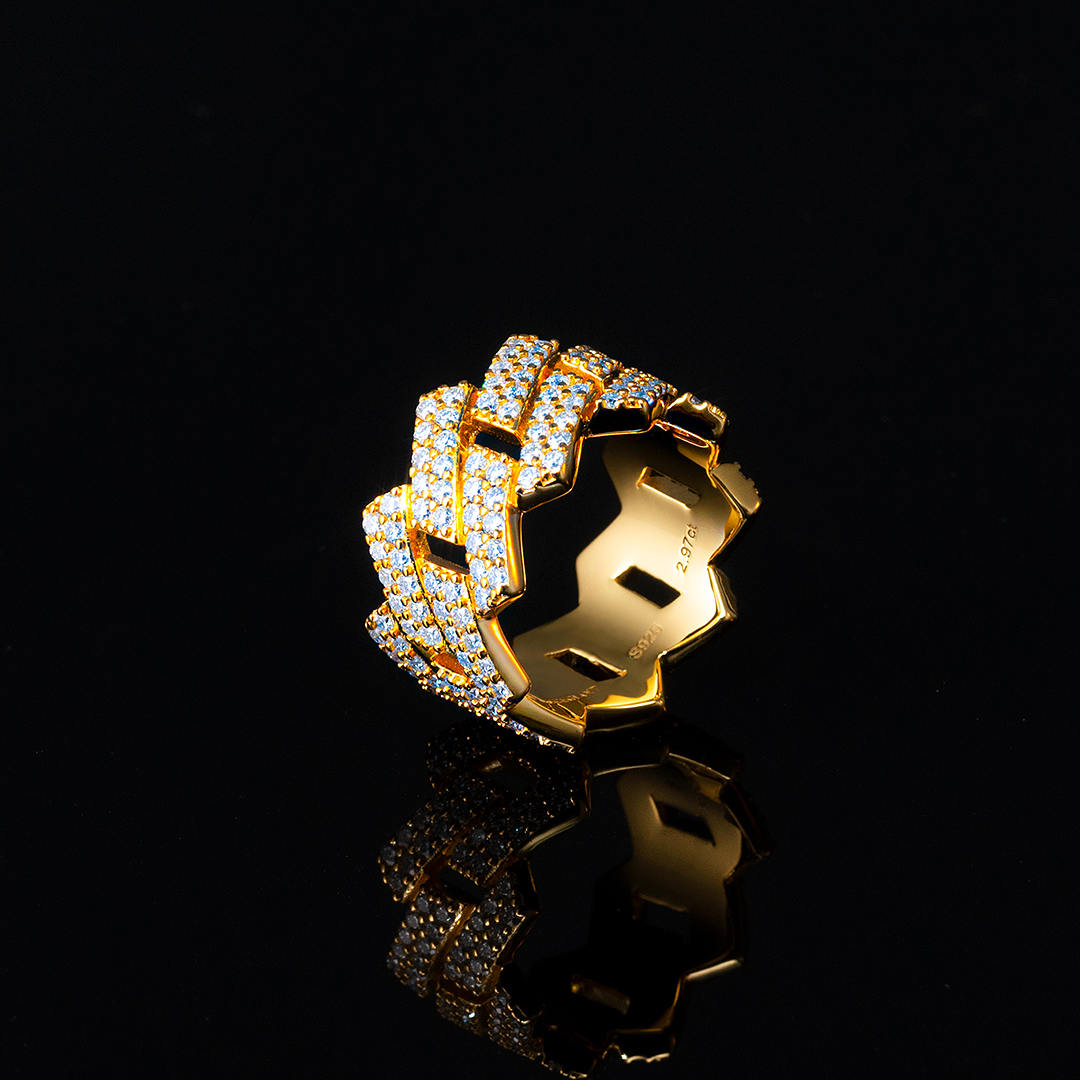 13mm 925 Sterling Silver Moissanite Prong Cuban Link Ring