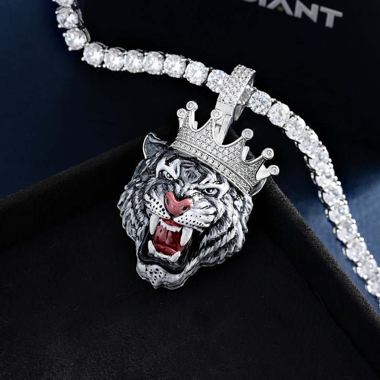 Moissanite Enamel Crown Tiger Pendant