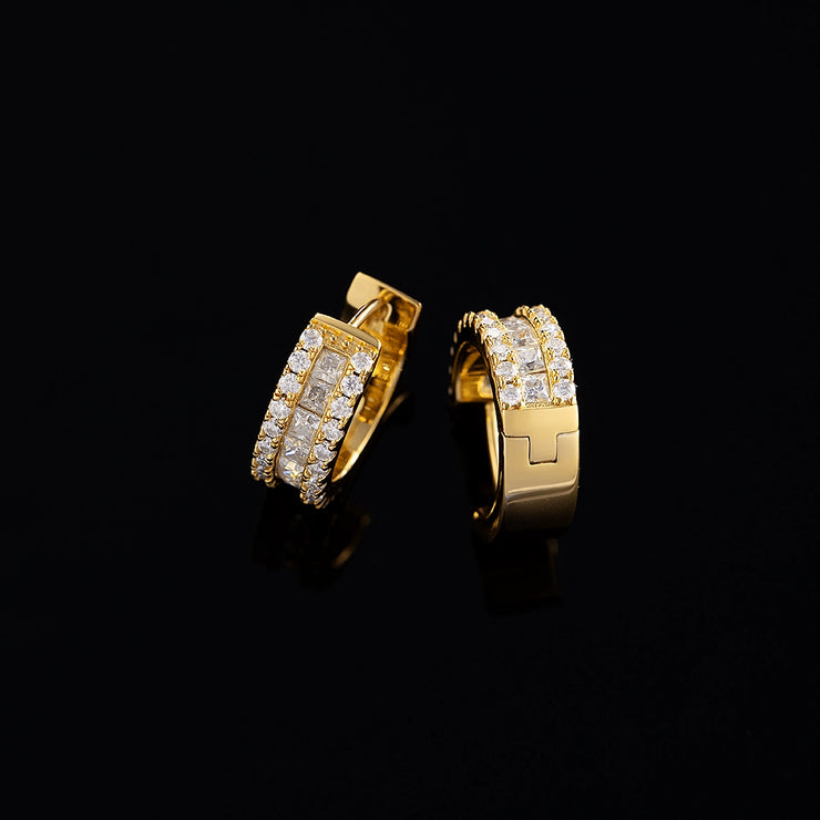 14K Solid Gold Moissanite Princess Cut Hoop Earrings