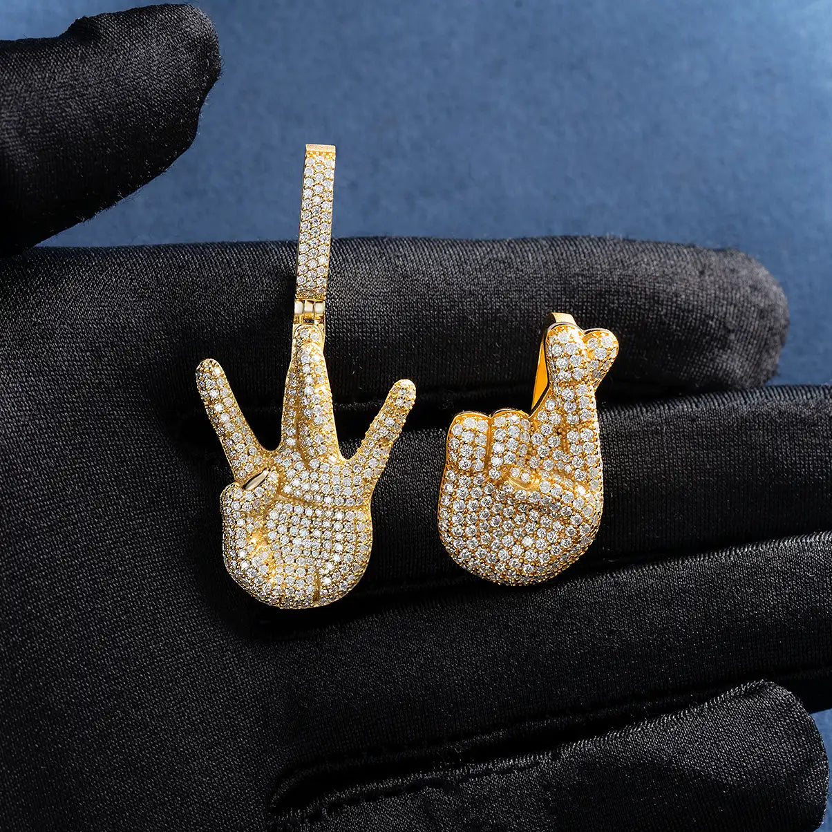 Moissanite Finger Cross Emoji Pendant