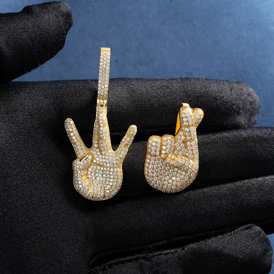 Moissanite Finger Cross Emoji Pendant