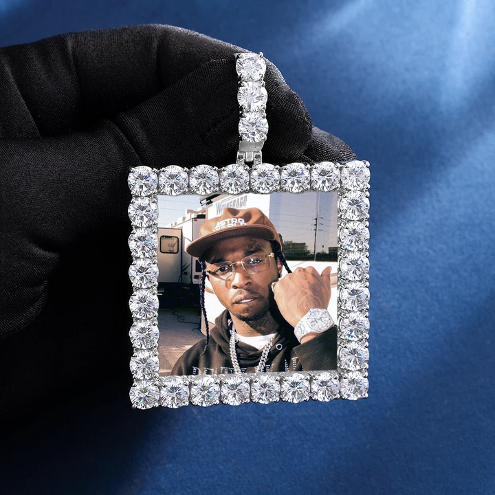 S925 Custom Square Moissanite Photo Pendant-31.00 CARAT TOTAL