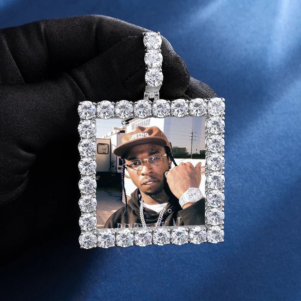 S925 Custom Square Moissanite Photo Pendant 31.00 CARAT TOTAL
