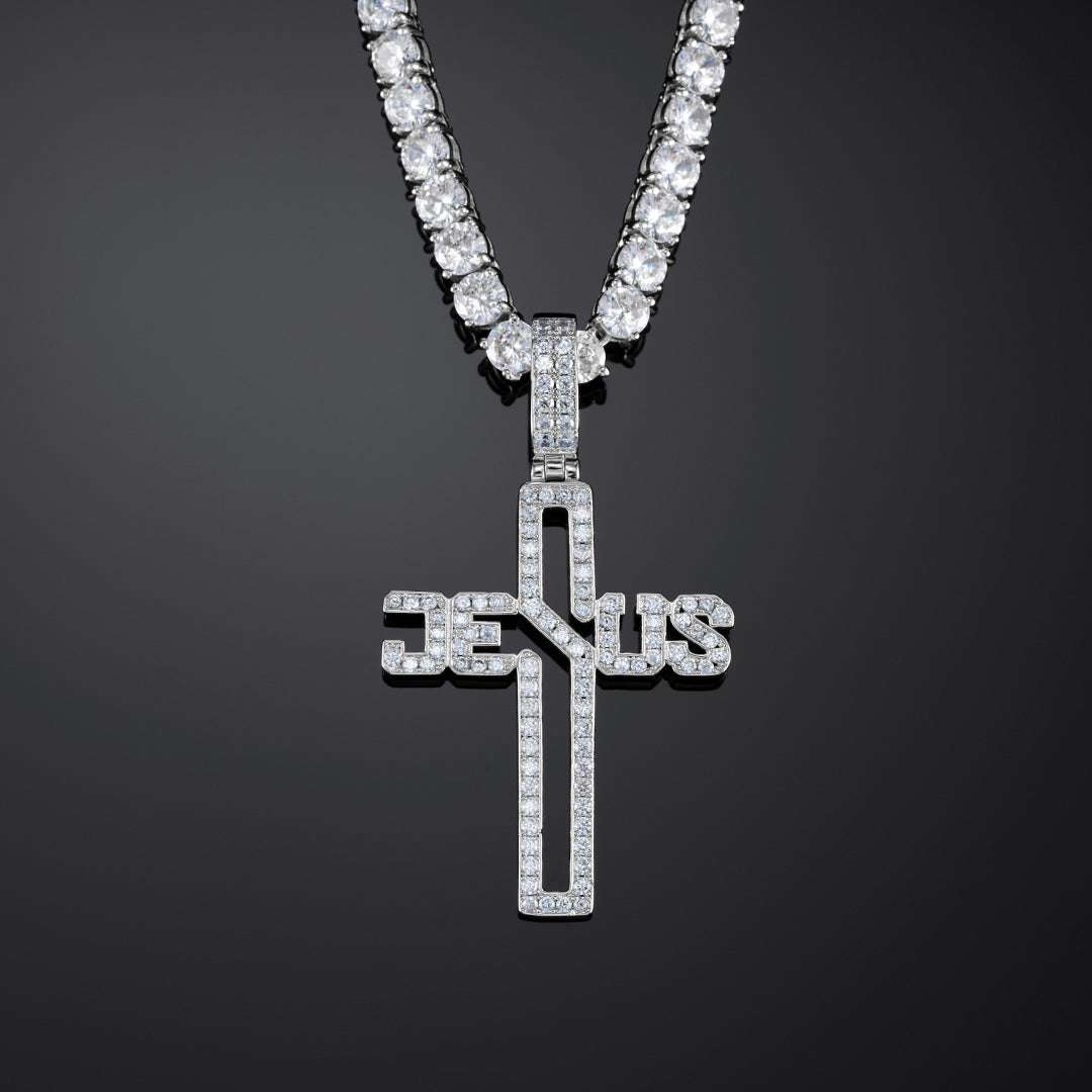 Jesus Cross Pendant in White Gold