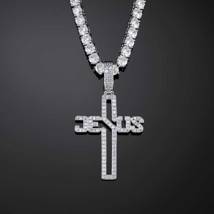 Jesus Cross Pendant in White Gold