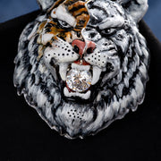 Moissanite Enamel Half White Half Orange Tiger Pendant