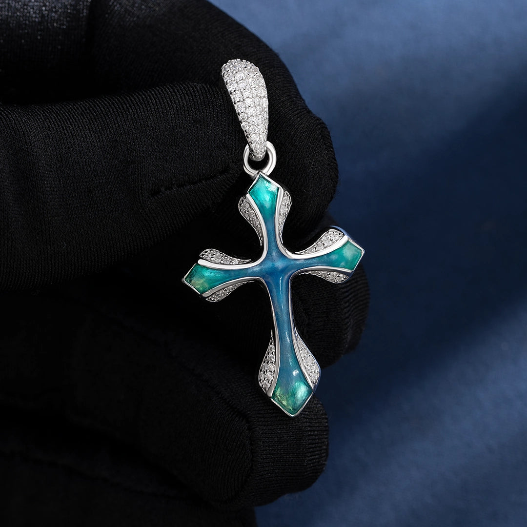 Moissanite Enamel Cross Pendant