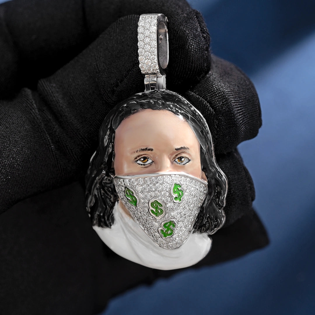 Mossanite Enamel Dollar Mask Pendants