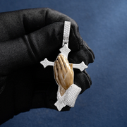 Moissanite Enamel Praying Hands Pendants