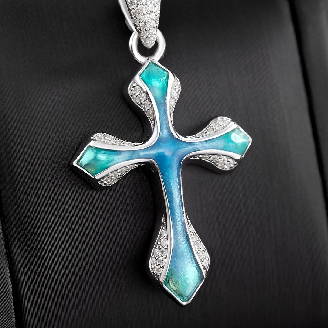 Moissanite Enamel Cross Pendant