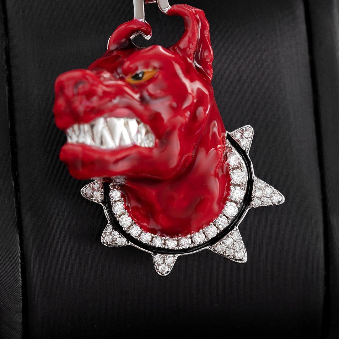 Moissanite Enamel Bulldog Pendant