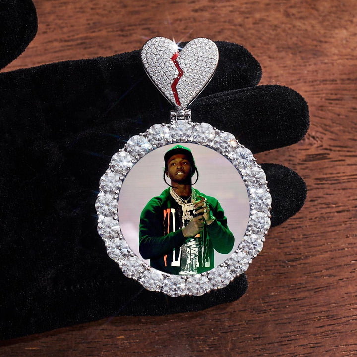 S925 Custom Round Moissanite Photo Pendant-24.00 CARAT TOTAL