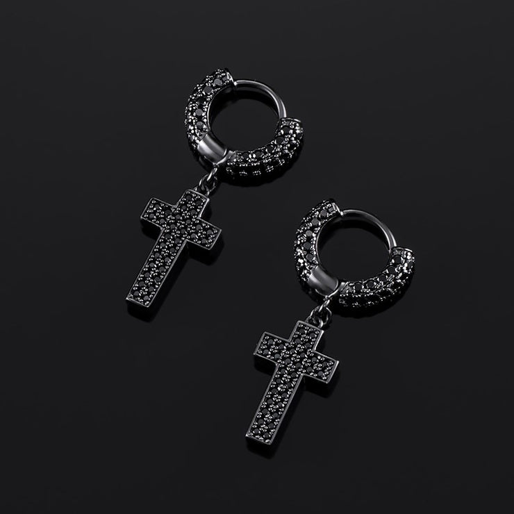 925 Sterling Silver Double Sided-drill Cross Earrings with Small Hoop