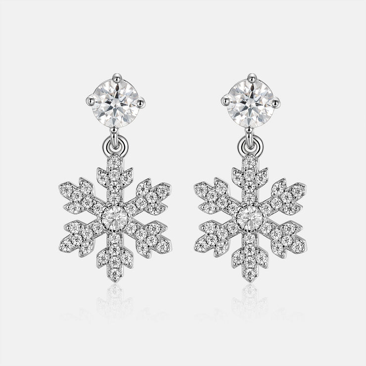 S925 Stud Snowflake Dangle Moissanite Earrings