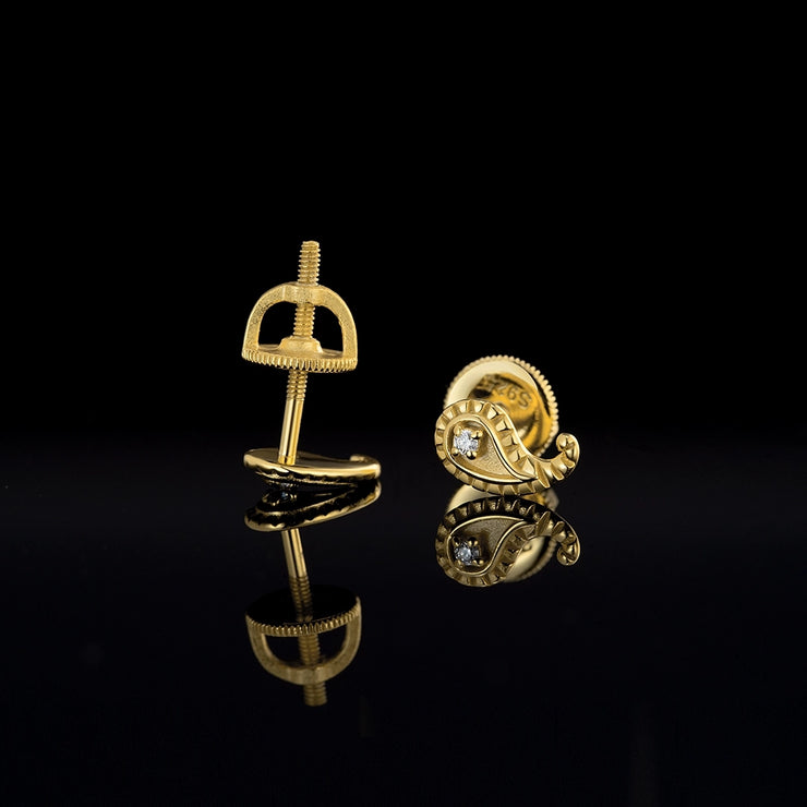 Solid Gold Paisley Stud Earrings